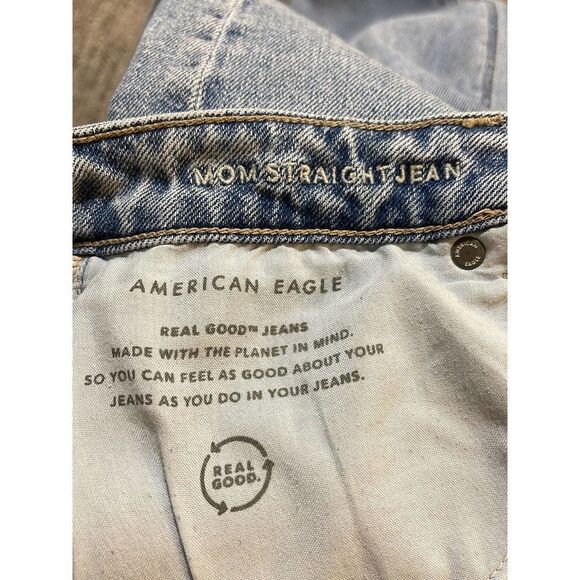 American Eagle mom straight jean womens sz 14S hi waist light wash stretch denim - Picture 10 of 11